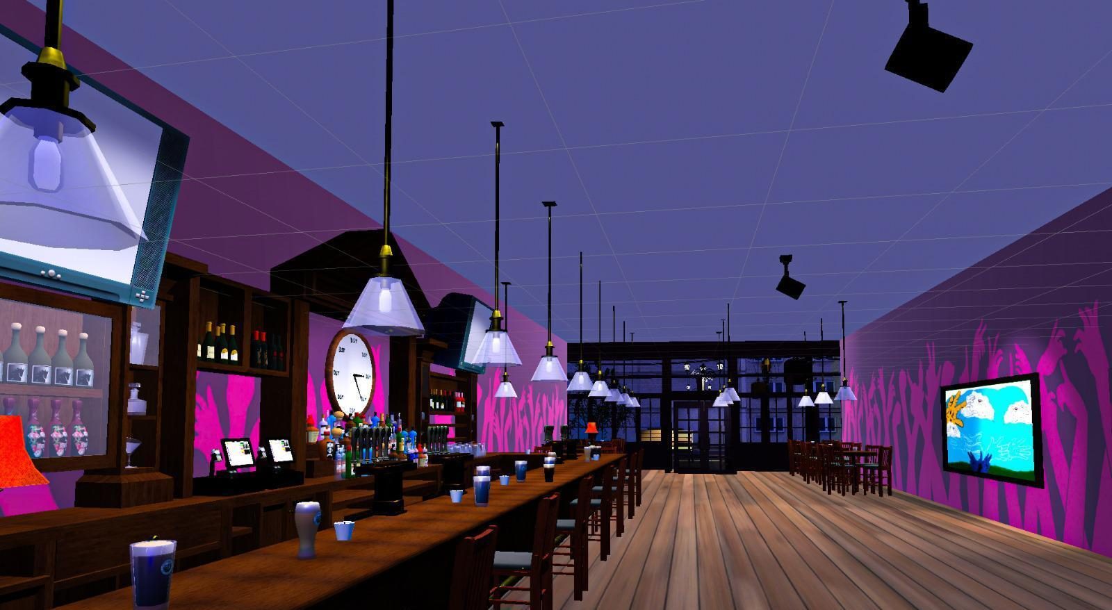Inside the virtual Deaf Club: bar interior with sign-language murals