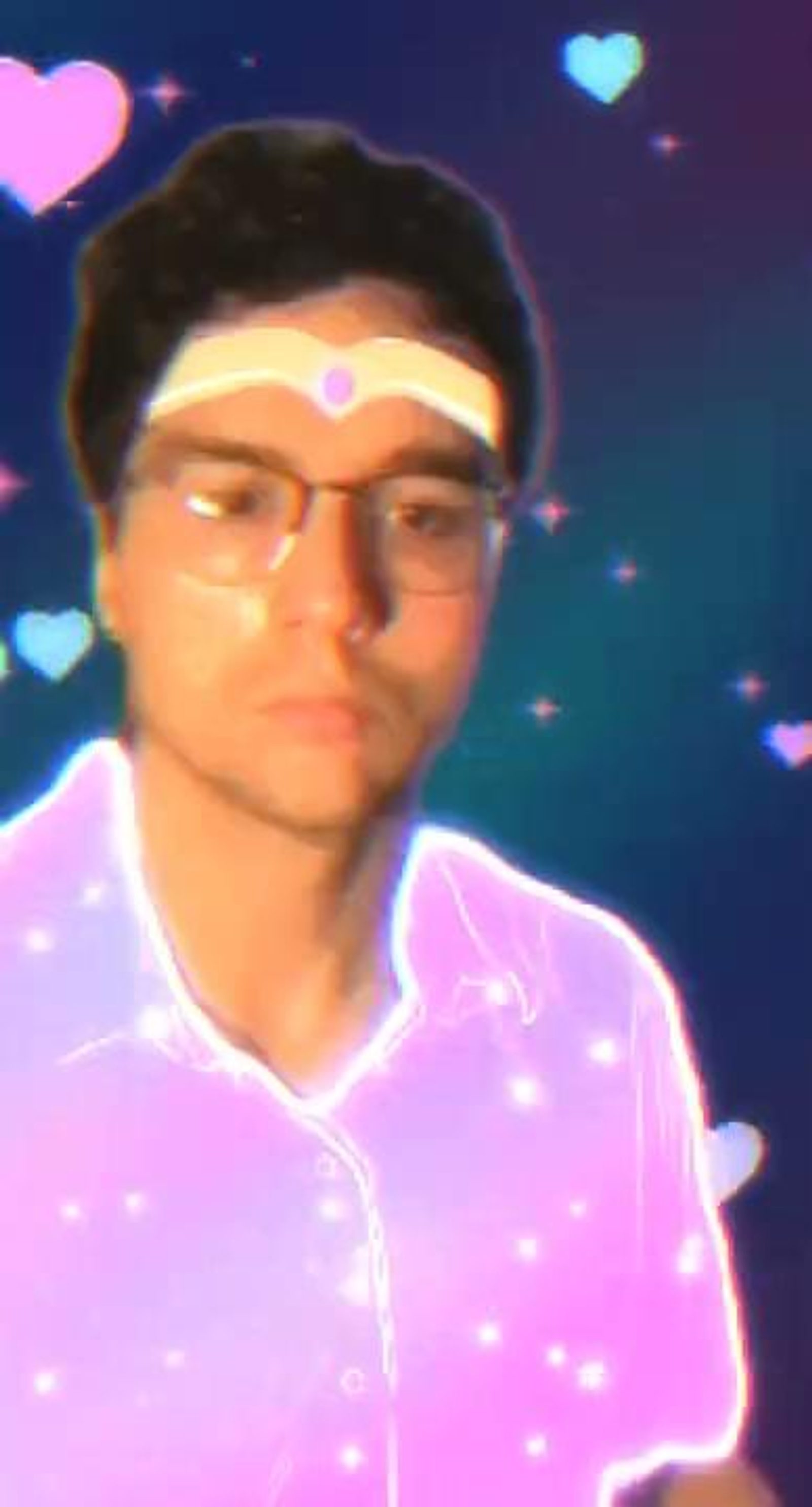 Magical transformation effect with hearts and glowing outline
